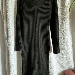 H&M Elegant Black Ribbed Long Sleeve Dress